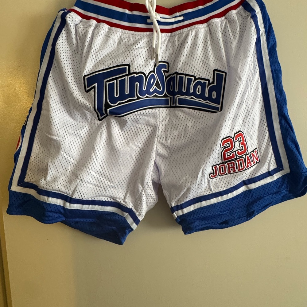 Men's White and Blue Shorts